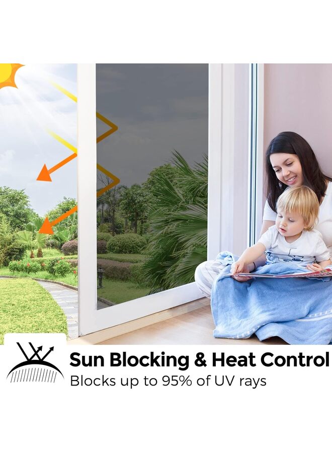 يُسلِّم فيلم عازل للحرارة، عاكس أحادي الاتجاه، غير لاصق، يلتصق بالنوافذ، يتحكم في الحرارة، يحجب أشعة الشمس، يقلل الوهج، قابل للإزالة، مناسب للمنازل والمكاتب، أسود اللون - Image 4